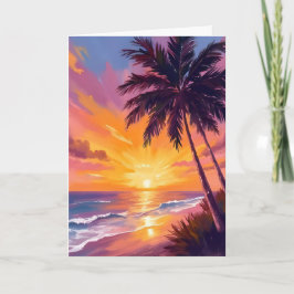 Hawaii Strand Solnedgång Målning Resa Kort