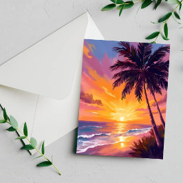 Hawaii Strand Solnedgång Målning Resekort