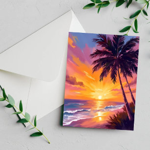 Hawaii Strand Solnedgång Målning Resekort