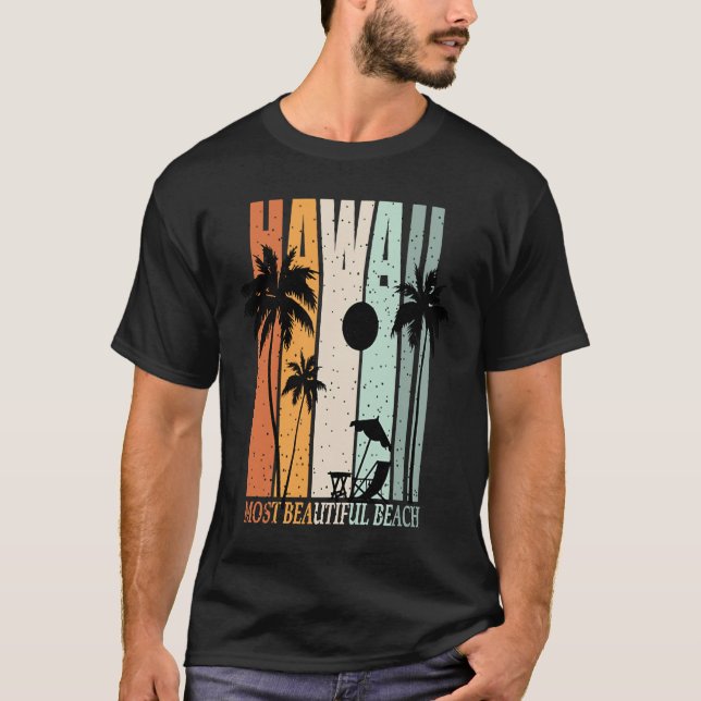 Hawaii Summer Beach Vintage Sunset T Shirt (Framsida)