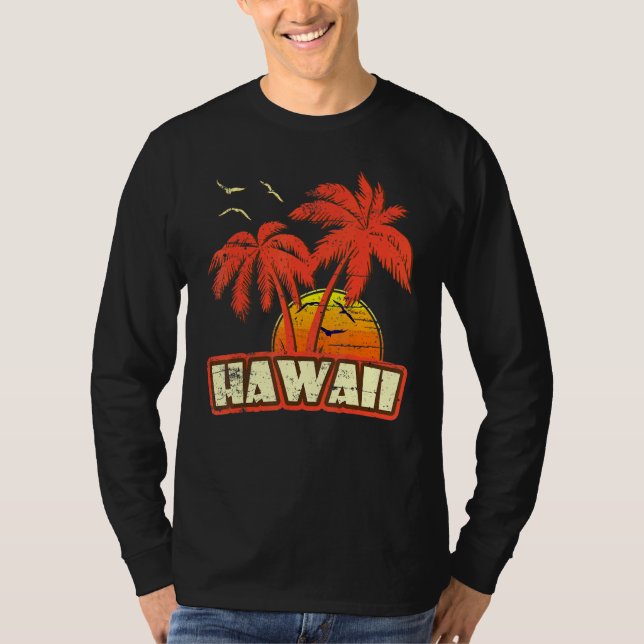 Hawaii Summer Handflatan Träd 80:e Beach Sunset T Shirt (Framsida)