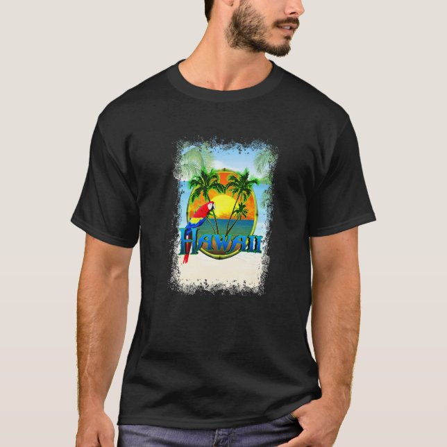 Hawaii Sunset Beach Handflatan Träd Parrot T Shirt (Framsida)
