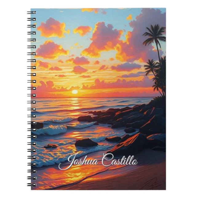 Hawaii Sunset Calligraphy Simple Professional Name Anteckningsbok (Framsidan)