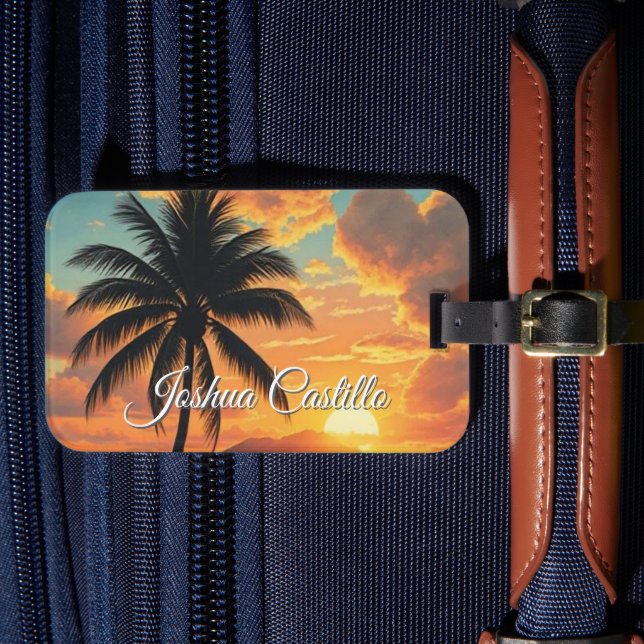Hawaii Sunset Calligraphy Simple Professional Name Bagagebricka (Framsida Insitu 4)