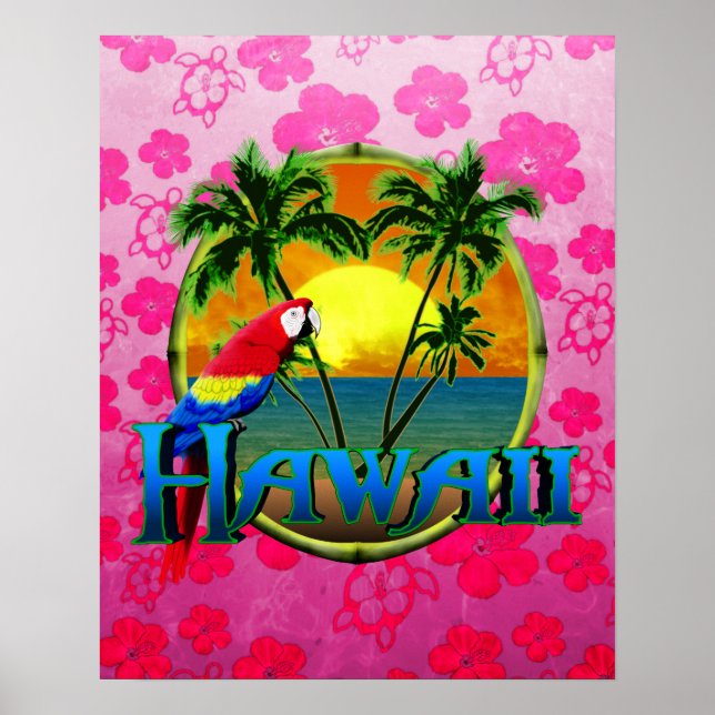 Hawaii Sunset Rosa Honu Poster (Framsidan)