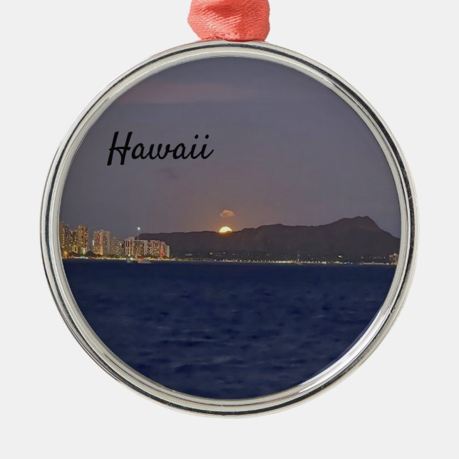 Hawaii Supermoon Sunset Cruise Måne Stigning Julgransprydnad Metall (Framsidan)