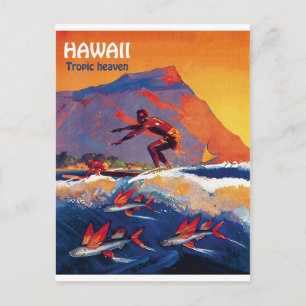 Hawaii surf, tropisk himmel, vintage rese postkort vykort
