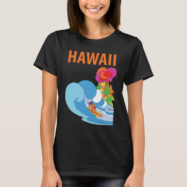 Hawaii Surf-våg Blå Retro Resa T-Shirt (Framsida)