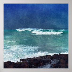 Hawaii Surfa Ocean Vågar Aqua Teal Blue Lava Sea Poster
