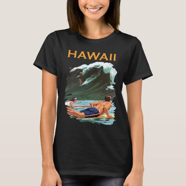 Hawaii Surfare Våg Retro Resa T-Shirt (Framsida)