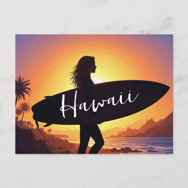 Hawaii Surfartjejke på stranden Vykort (Framsida)