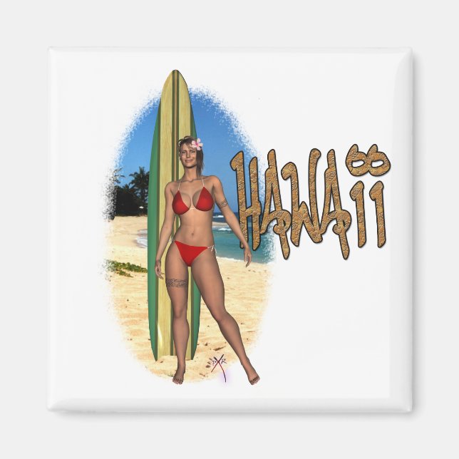 Hawaii Surfer Girl Magnet (Framsidan)
