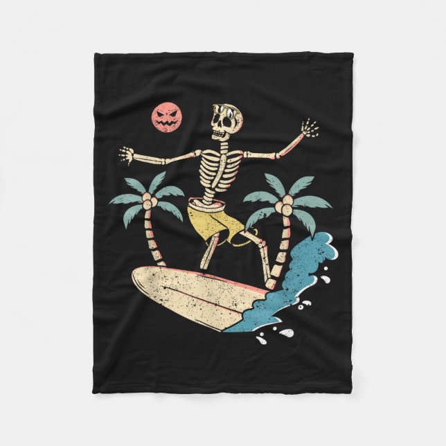 Hawaii Surfer Skeleton Halloween Beach Y Soky Surf Fleecefilt (Framsidan)