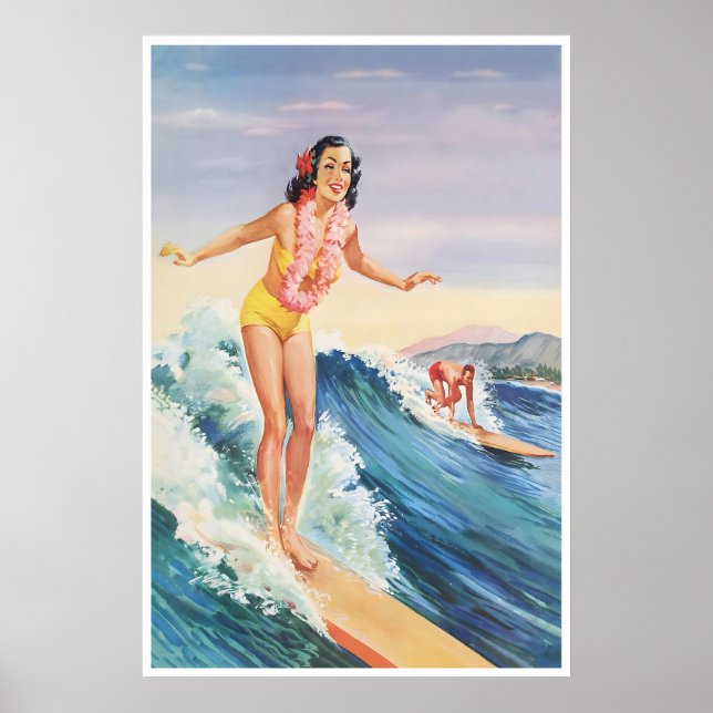 Hawaii Surfing Affisch Hawaiisk Konst Surf Tryck (Framsidan)