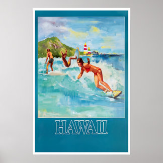 Hawaii Surfing Affisch Resa Print Hawaiiansk Surf