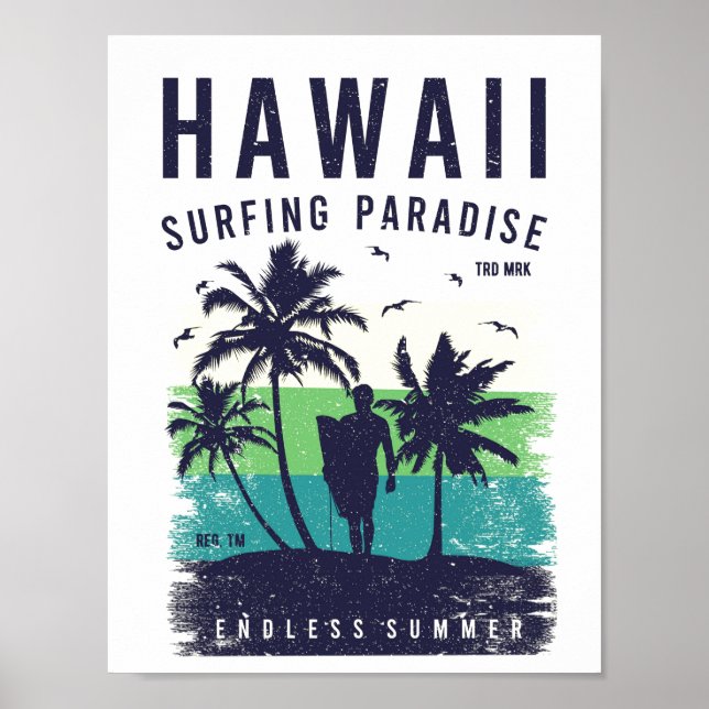 Hawaii Surfing Paradise Travel Poster (Framsidan)