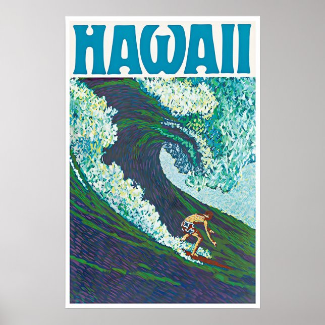 Hawaii Surfing Poster Hawaiisk Målning Reskonst (Framsidan)