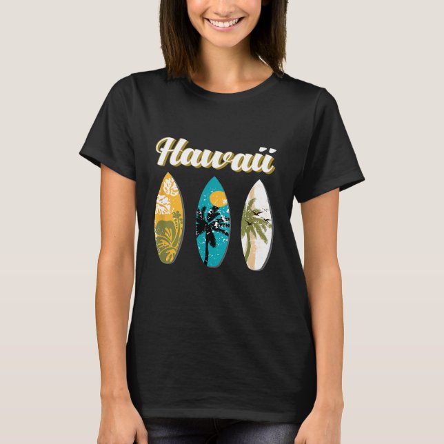 Hawaii Surfing Shirt Aloha Surfboard Vintage Retro T (Framsida)