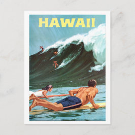 Hawaii, surfing, stor våg, vintage resehandlingar vykort