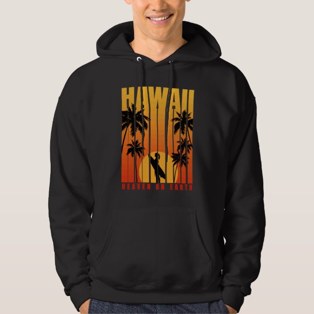 Hawaii Surfing Summer Beach Vintage Sunset Hoodie (Framsida)