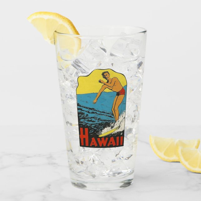 Hawaii Surfing Vintage resor Pint Glass Glaskopp (Framsida Ice)