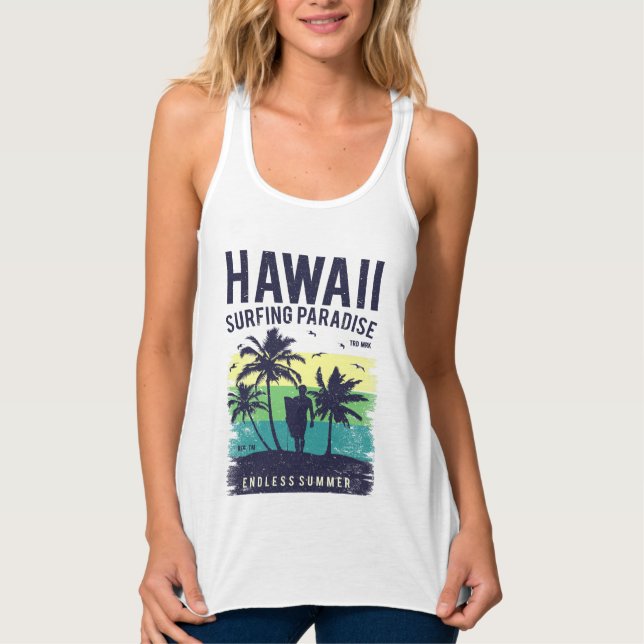 Hawaii Surfingparadis Evigt Sommar Linne Med Racerback (Framsida)