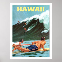 Hawaii, surfning, stor våg, vintage resor poster