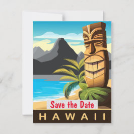 Hawaii Tiki Beach Tropisk bröllopsinbjudan Spara Datumet