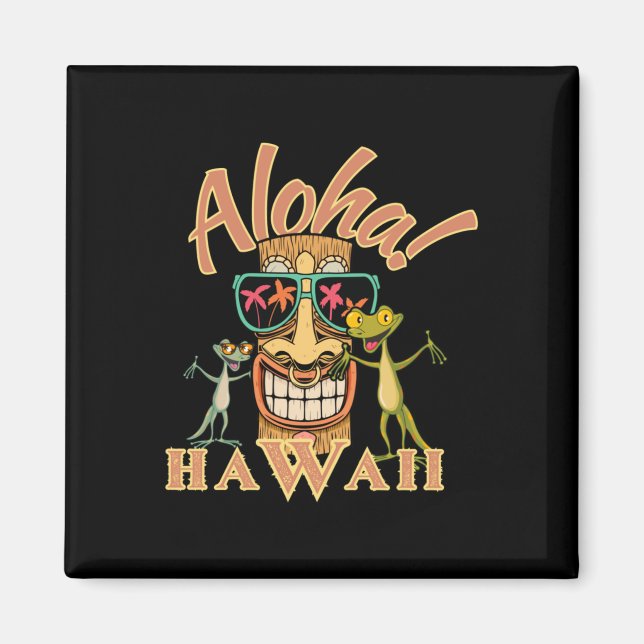 Hawaii Tiki med två finare Geckos Sticker Magnet (Framsidan)
