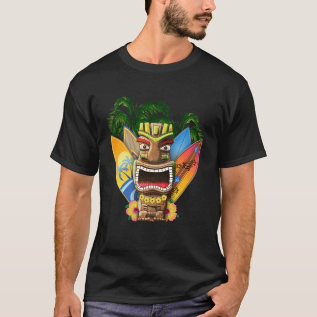 Hawaii Tiki och Surfboard T Shirt (Framsida)