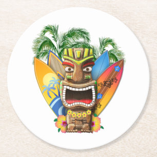 Hawaii Tiki Surfing Underlägg Papper Rund