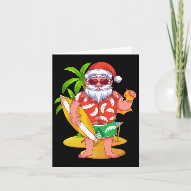 Hawaii Tomte Surfing Tropisk Sommar Jul Kort (Framsida)