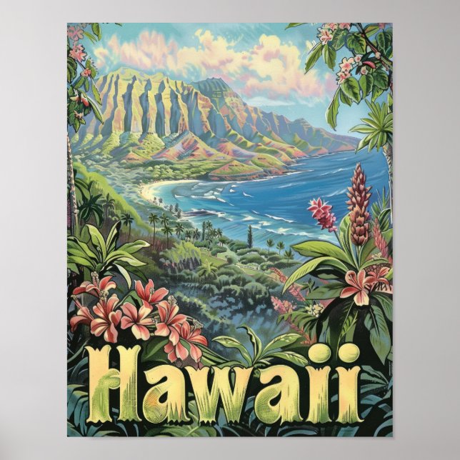 Hawaii Travel Poster Art Print Poster (Framsidan)