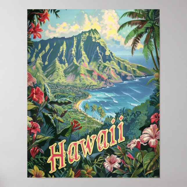 Hawaii Travel Poster Art Print Poster (Framsidan)