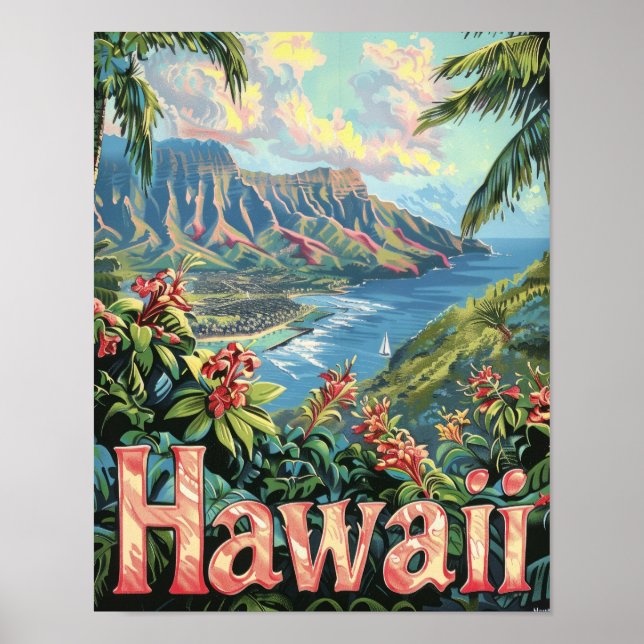 Hawaii Travel Poster Art Print Poster (Framsidan)