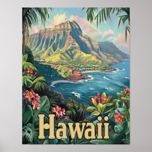 Hawaii Travel Poster Art Print Poster (Framsidan)