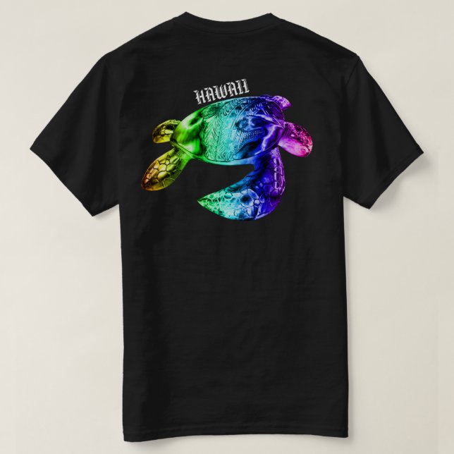 Hawaii Tribal Honu Rainbow T Shirt (Design baksida)