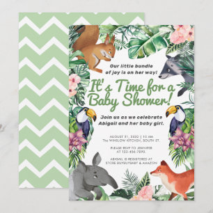 Hawaii Tropical Animals Baby Shower Inbjudningar