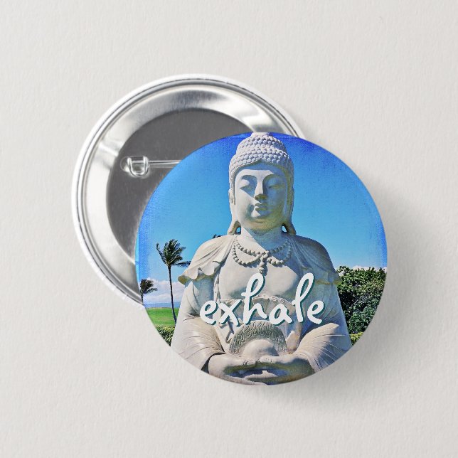 Hawaii Tropical Buddha Photo Exhale Quote-skript Knapp (Framsida & baksida)