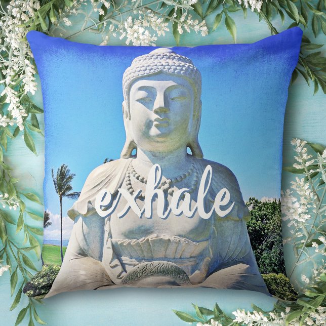 Hawaii Tropical Buddha Photo Exhale Script Quote Kudde (Skapare uppladdad)