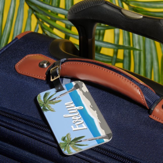 Hawaii Tropical Palm Tree Beach Personalized  Bagagebricka (Framsida Insitu 1)
