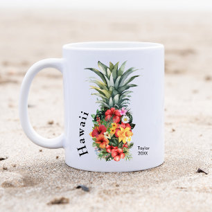 Hawaii Tropical Pineapple w/ Flowers, Family Namn Kaffemugg