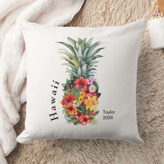 Hawaii Tropical Pineapple w/ Flowers, Family Namn Kudde (Filt)