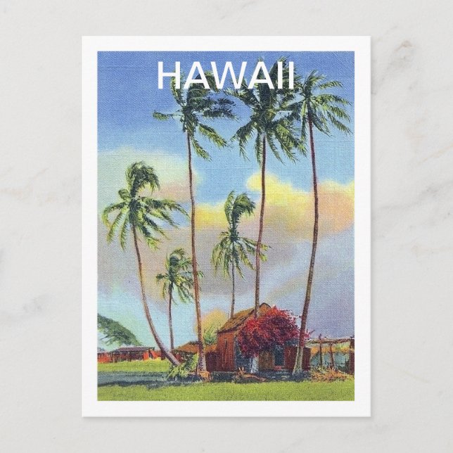 Hawaii, tropisk ö, gammalt hus med palmer vykort (Framsida)