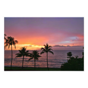 Hawaii tropisk solnedgång på stranden fototryck