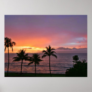 Hawaii tropisk solnedgång på stranden poster