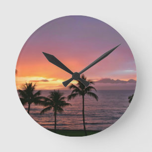 Hawaii tropisk solnedgång på stranden rund klocka