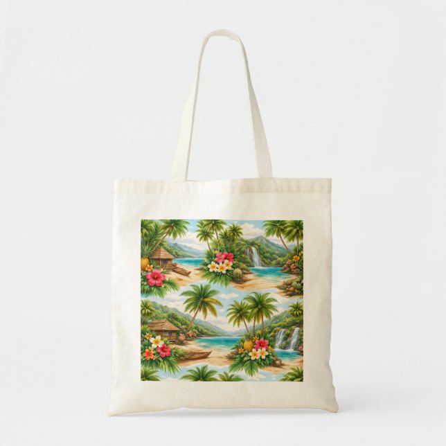 Hawaii Tropisk Strandparadis Blommor Tygkasse (Framsidan)