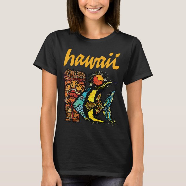 Hawaii Tropiska Fiskar Gult Retro Resa T Shirt (Framsida)