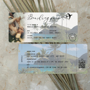 HAWAII Tropiskt Boarding Pass QR Photo Bröllop Inbjudningar